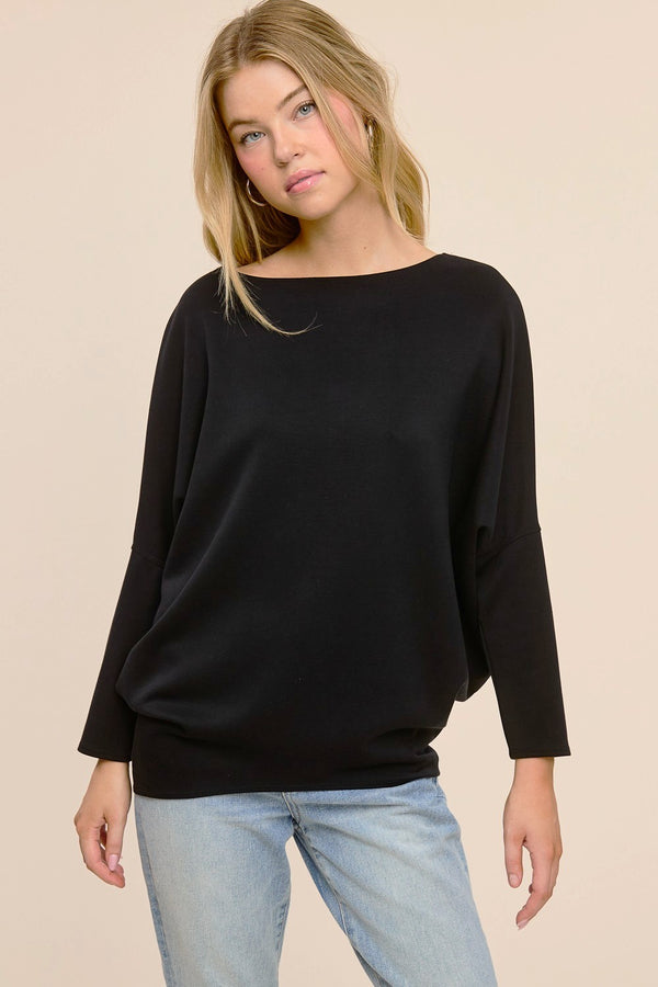 Dolman Sleeve Scuba Tunic Top - black