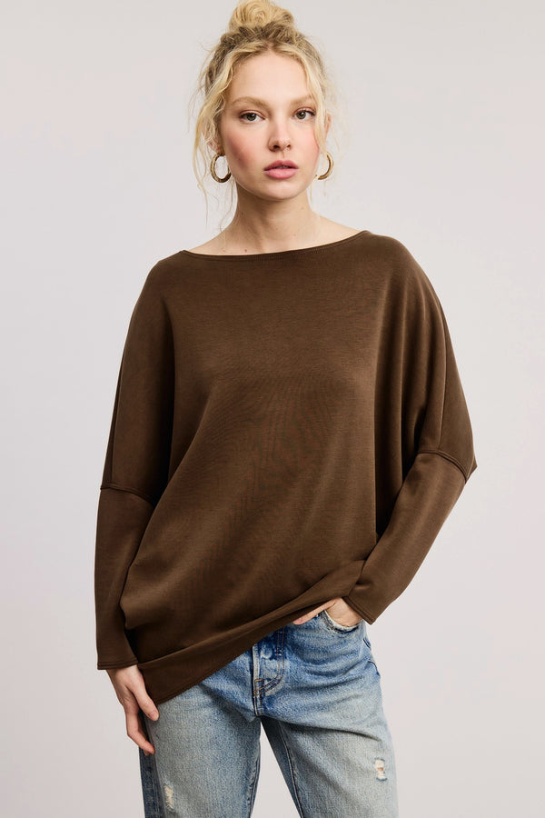 Dolman Sleeve Scuba Tunic Top - brown