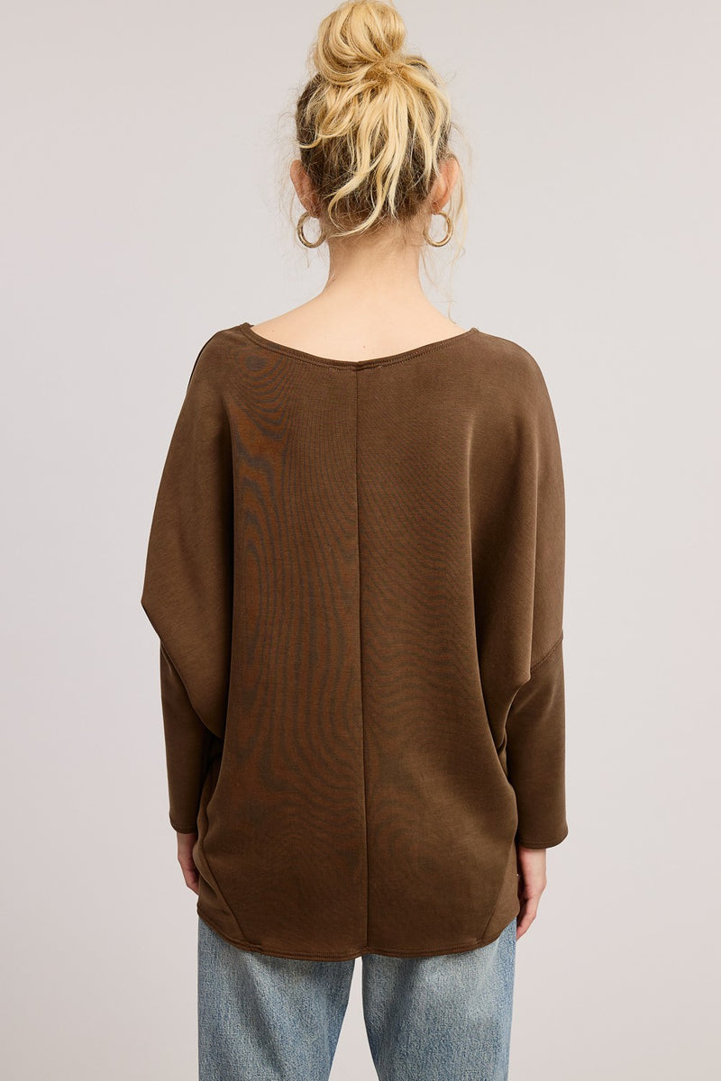 Dolman Sleeve Scuba Tunic Top - brown