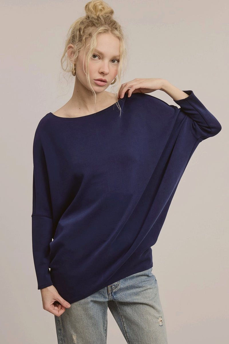 Dolman Sleeve Scuba Tunic Top - navy