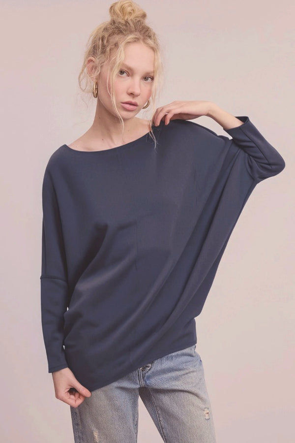 Dolman Sleeve Scuba Tunic Top - graphite