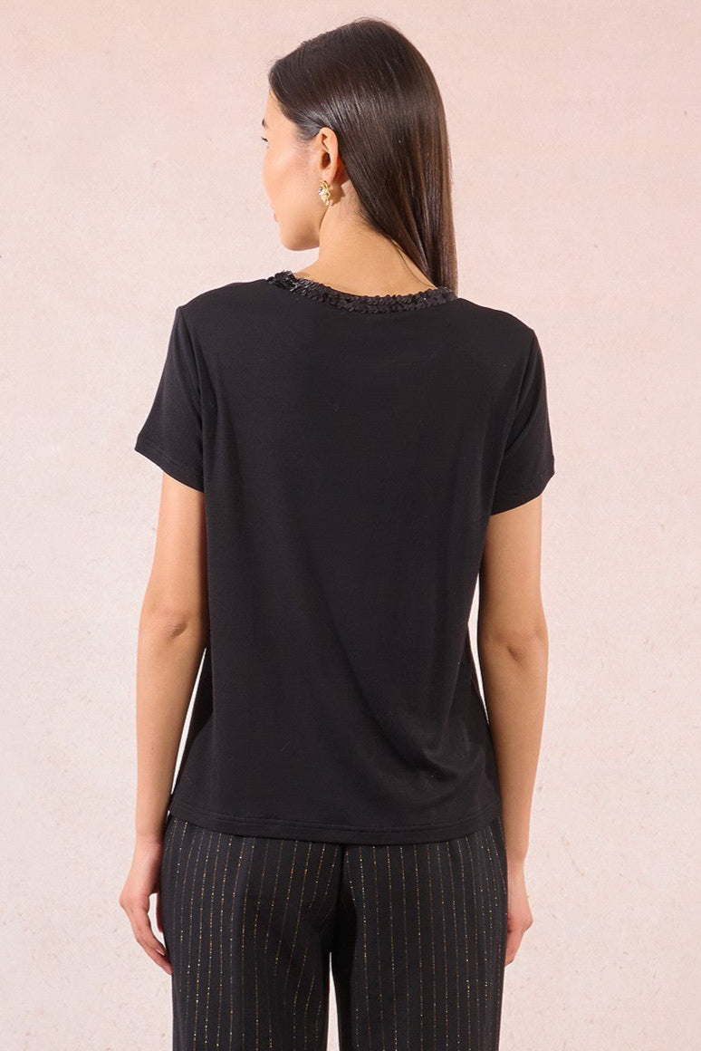 Sequin Edge Short Sleeve Top