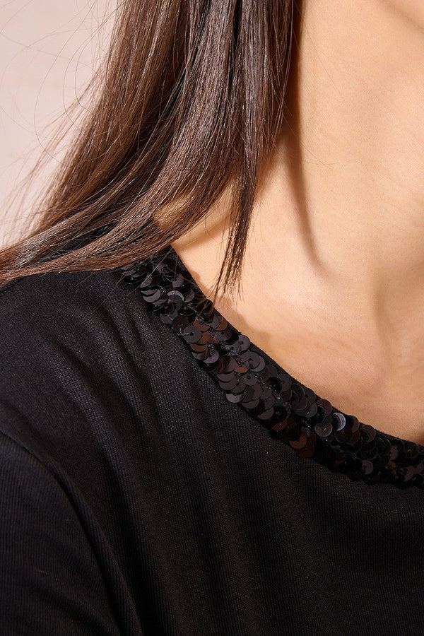Sequin Edge Short Sleeve Top
