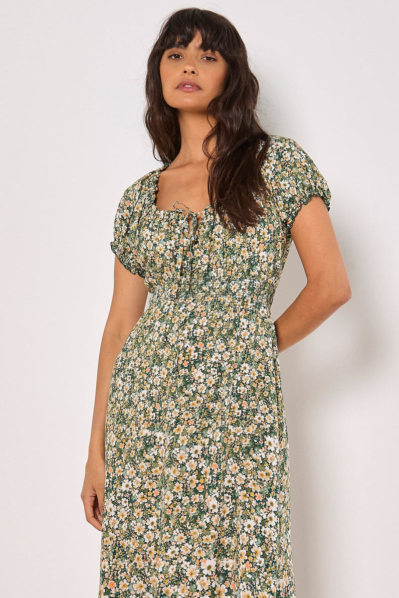 Watercolor Floral Milkmaid Maxi Dress
