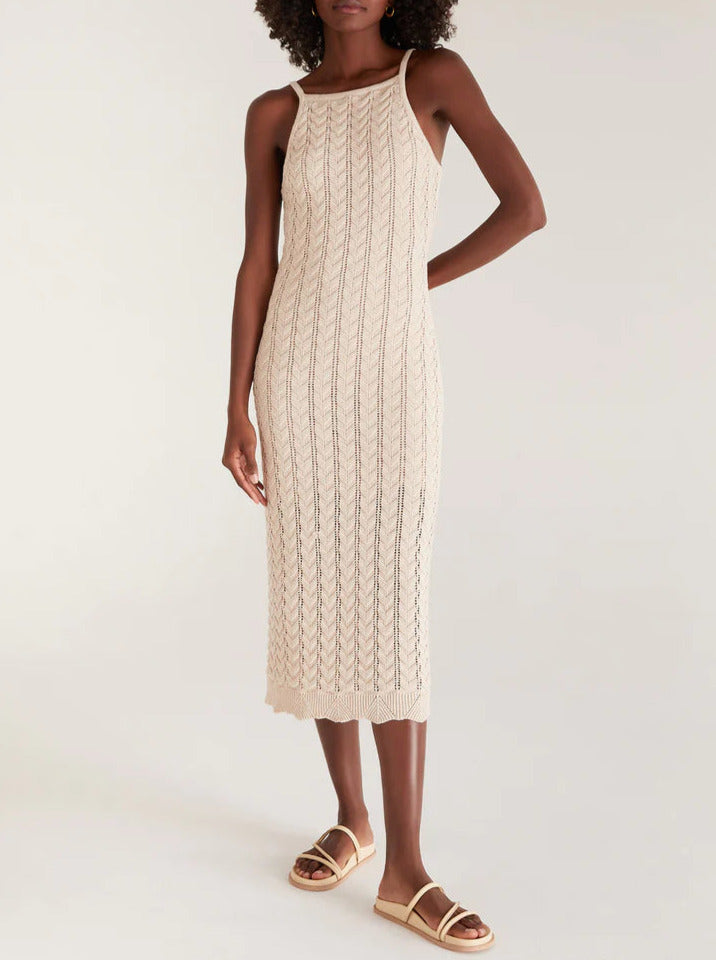 Camille Stripe Crochet Dress - natural