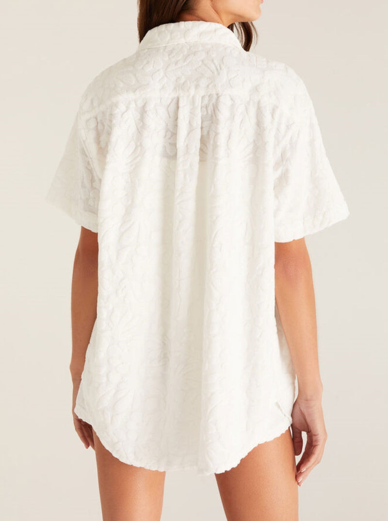 z supply see ya jacquard terry shirt, short sleeves, button front, white shell