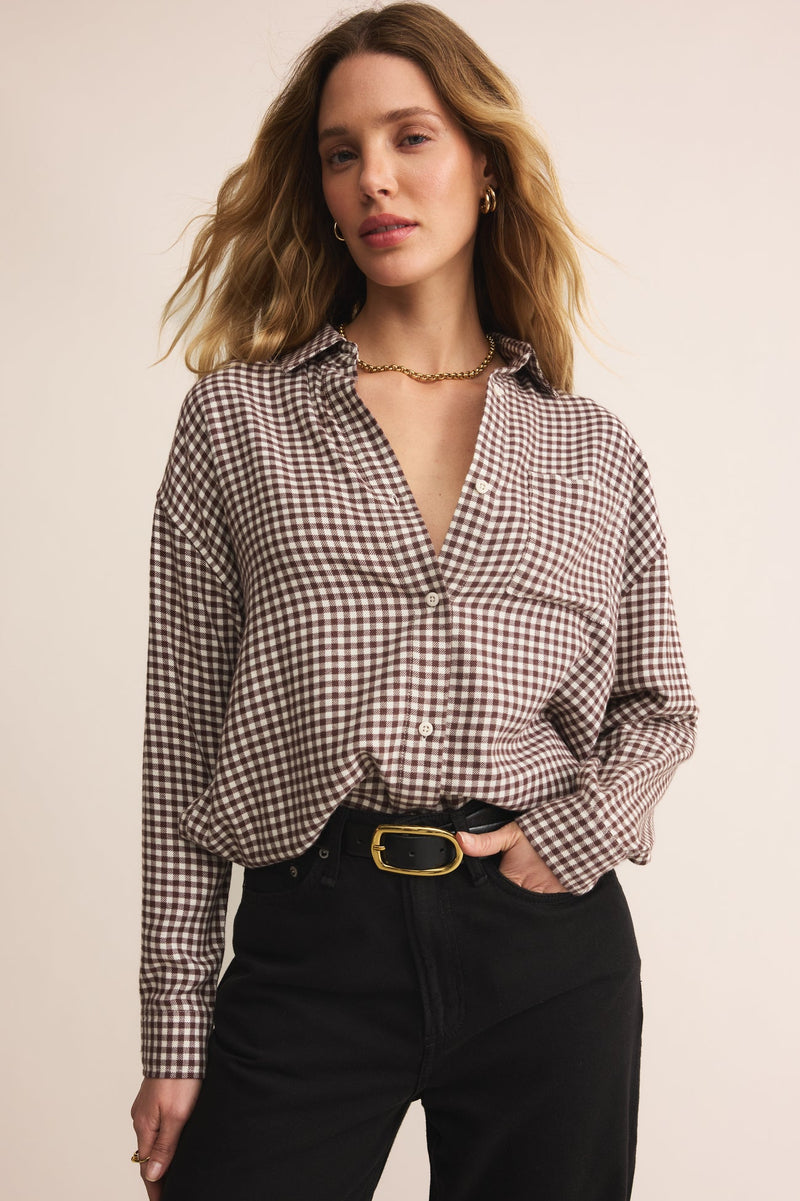 River Plaid Button Up - chocolate cherry