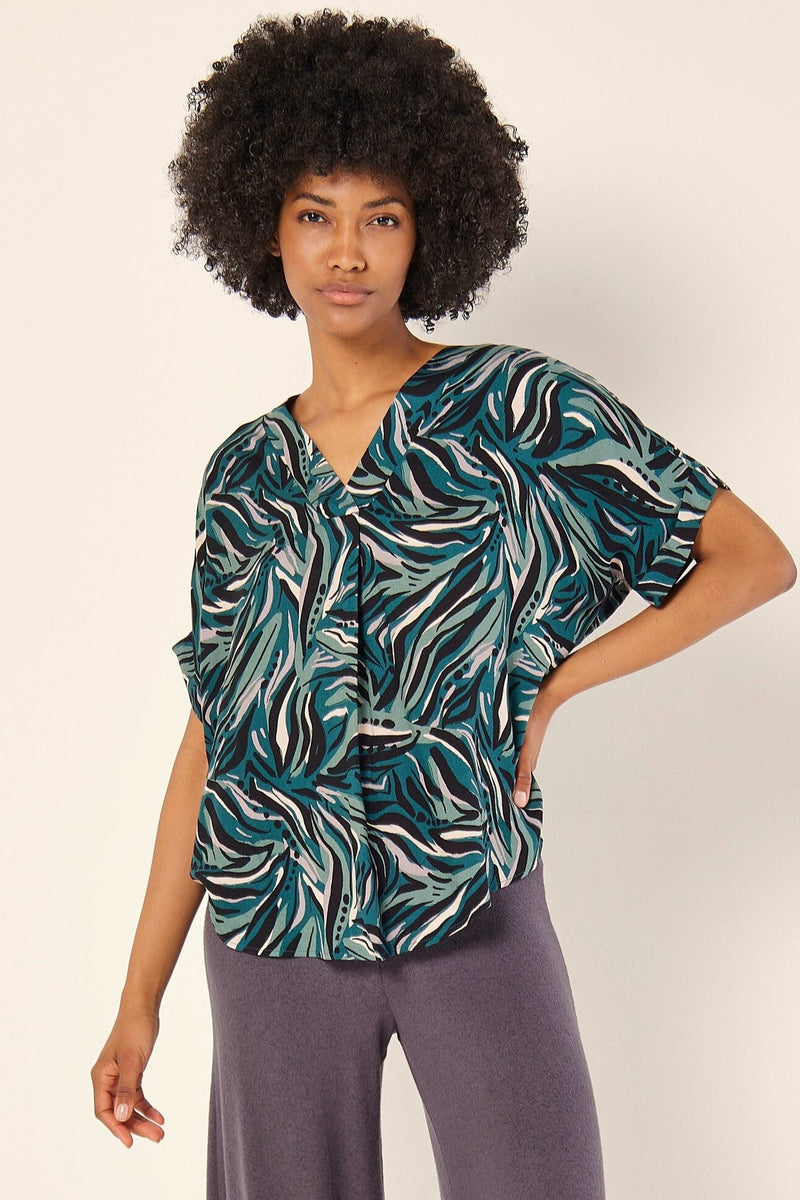 Abstract Print Pleat Blouse