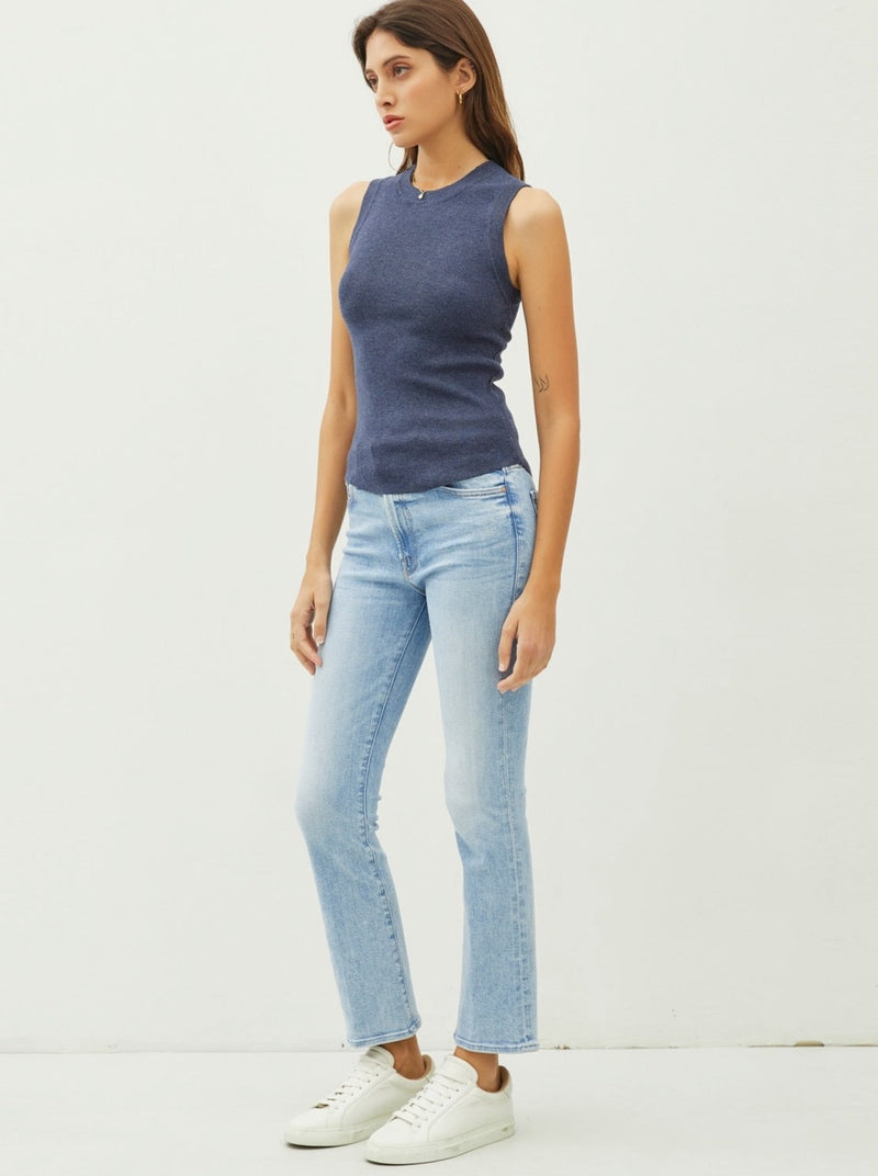 Sleeveless Ribbed Knit Tank Top - dark denim