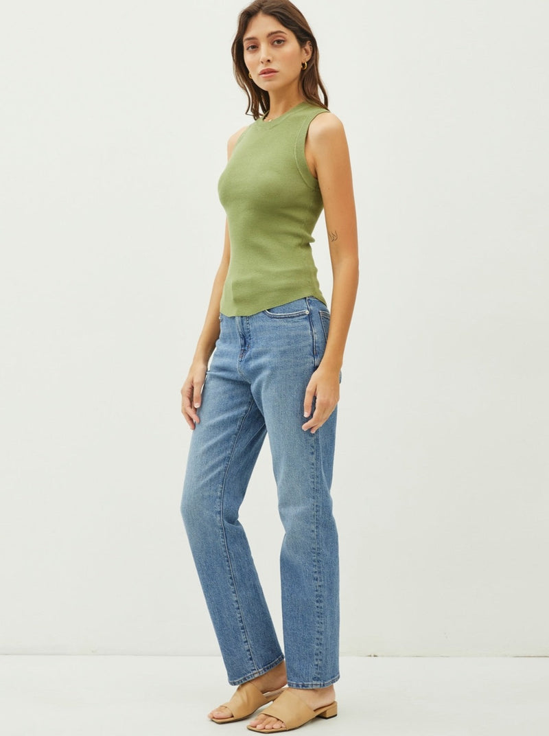 Sleeveless Ribbed Knit Tank Top - sage