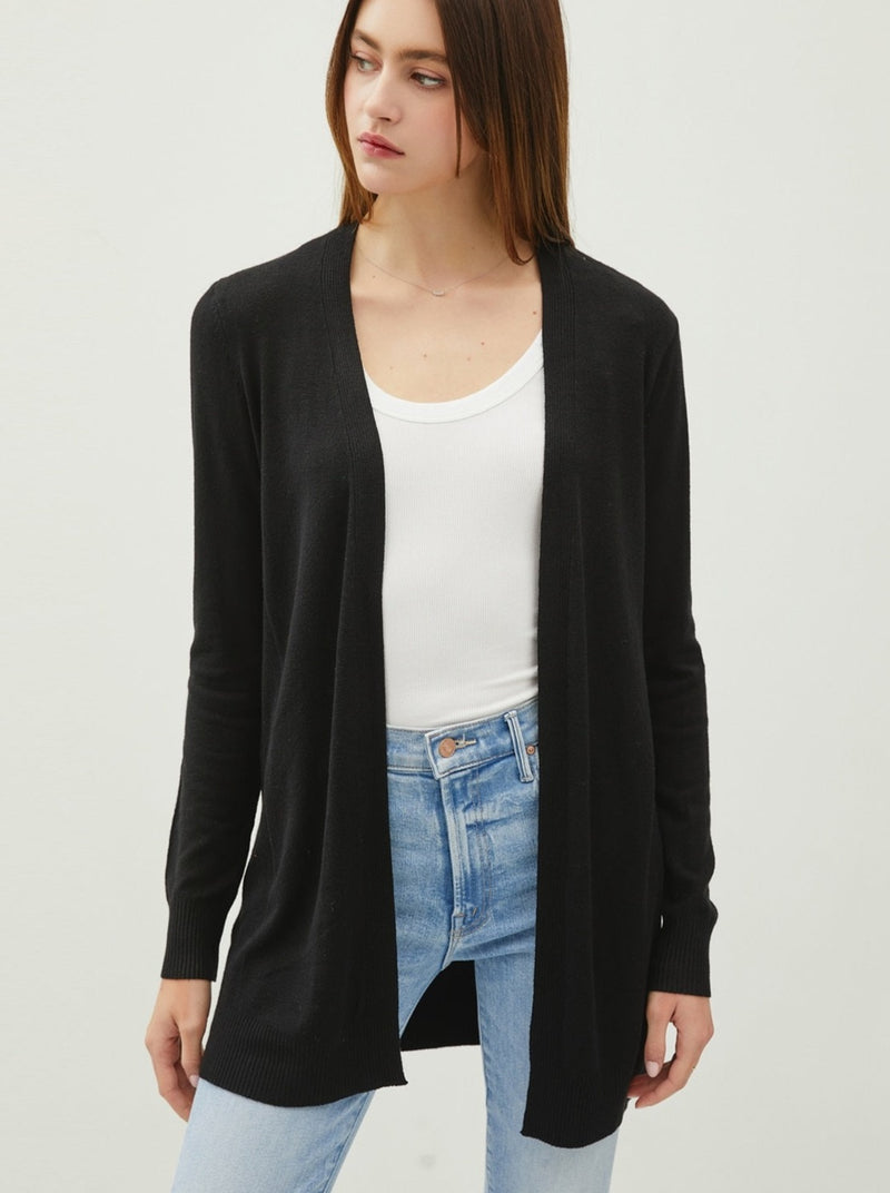 Open Front Knit Cardigan - black