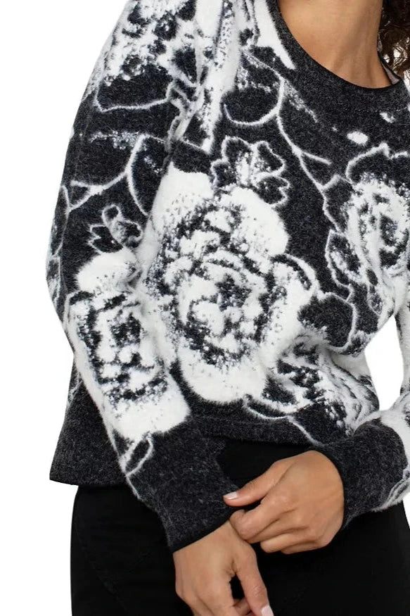 Long Sleeve Fuzzy Floral Sweater