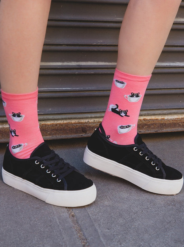 Cup o' Cats | Bamboo Blend Crew Socks