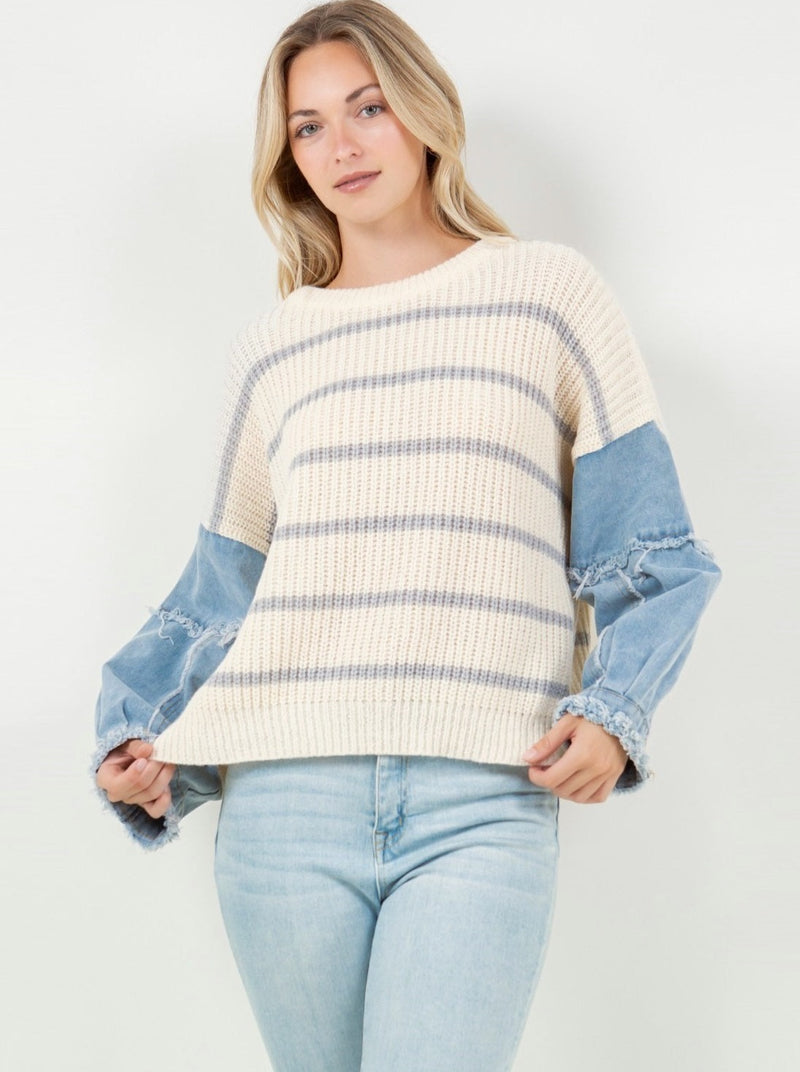 Mixed Media Striped Sweater