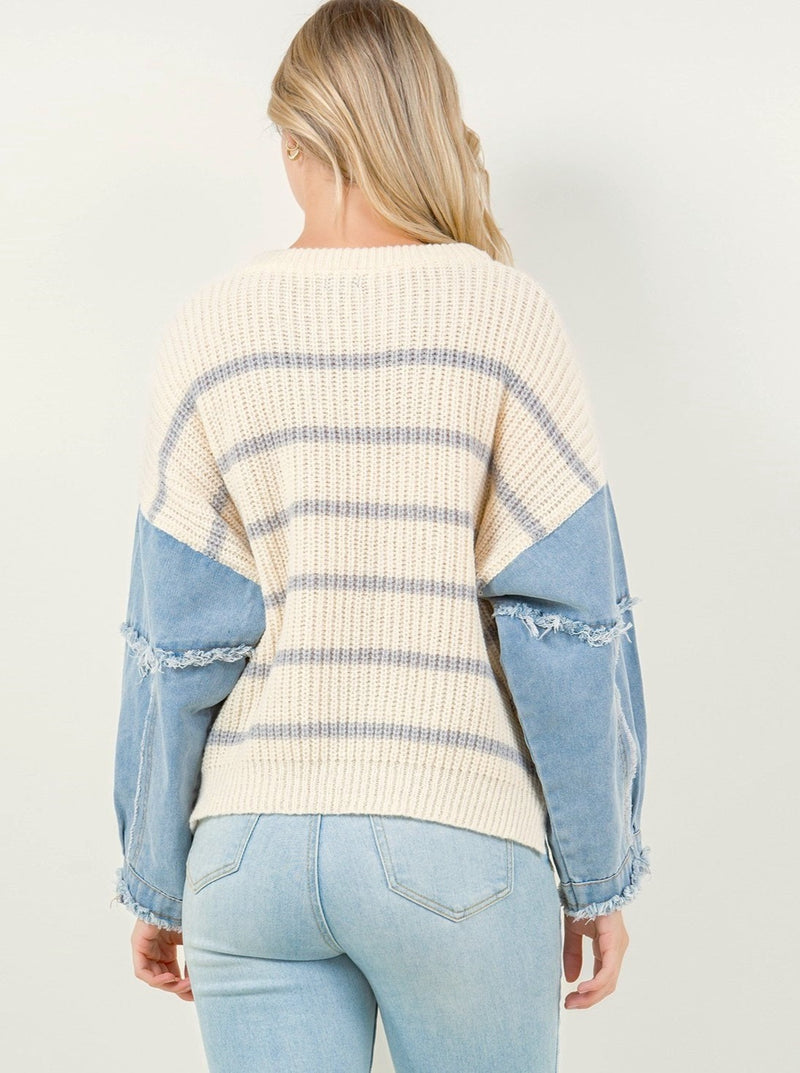 Mixed Media Striped Sweater