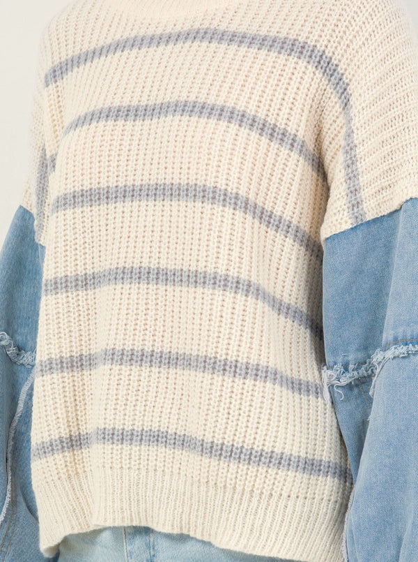 Mixed Media Striped Sweater