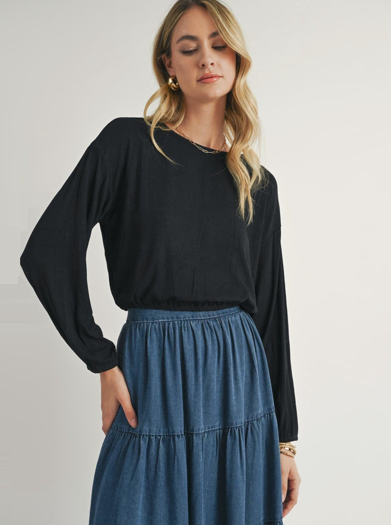 Look Up Elastic Hem Knit Top