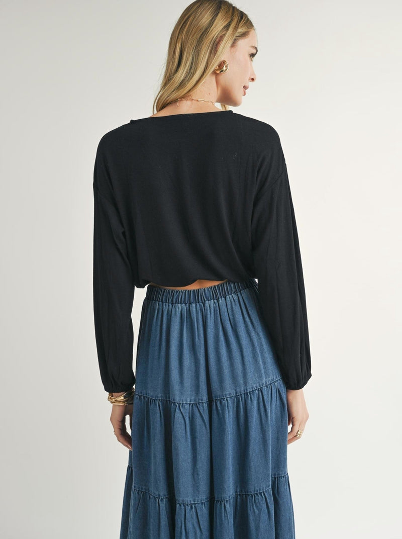 Look Up Elastic Hem Knit Top