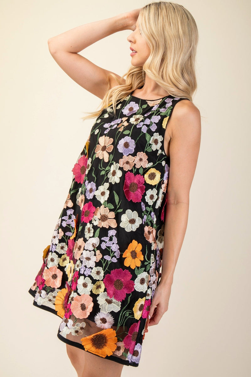 Floral Embroidered Applique Shift Dress