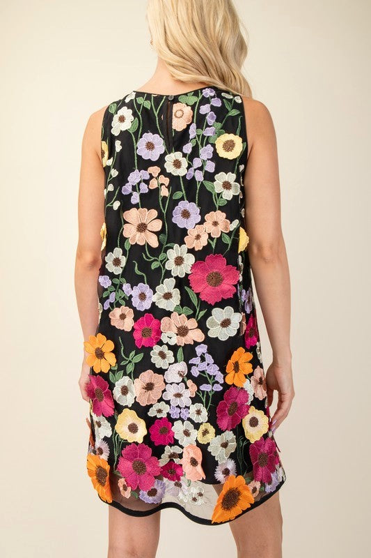 Floral Embroidered Applique Shift Dress