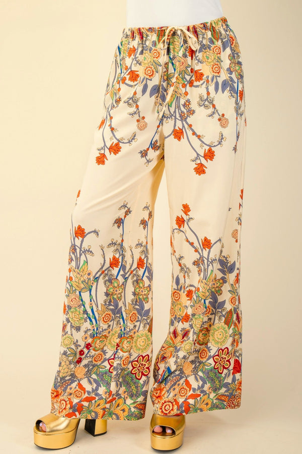 Floral Tie Waist Wide Leg Pants