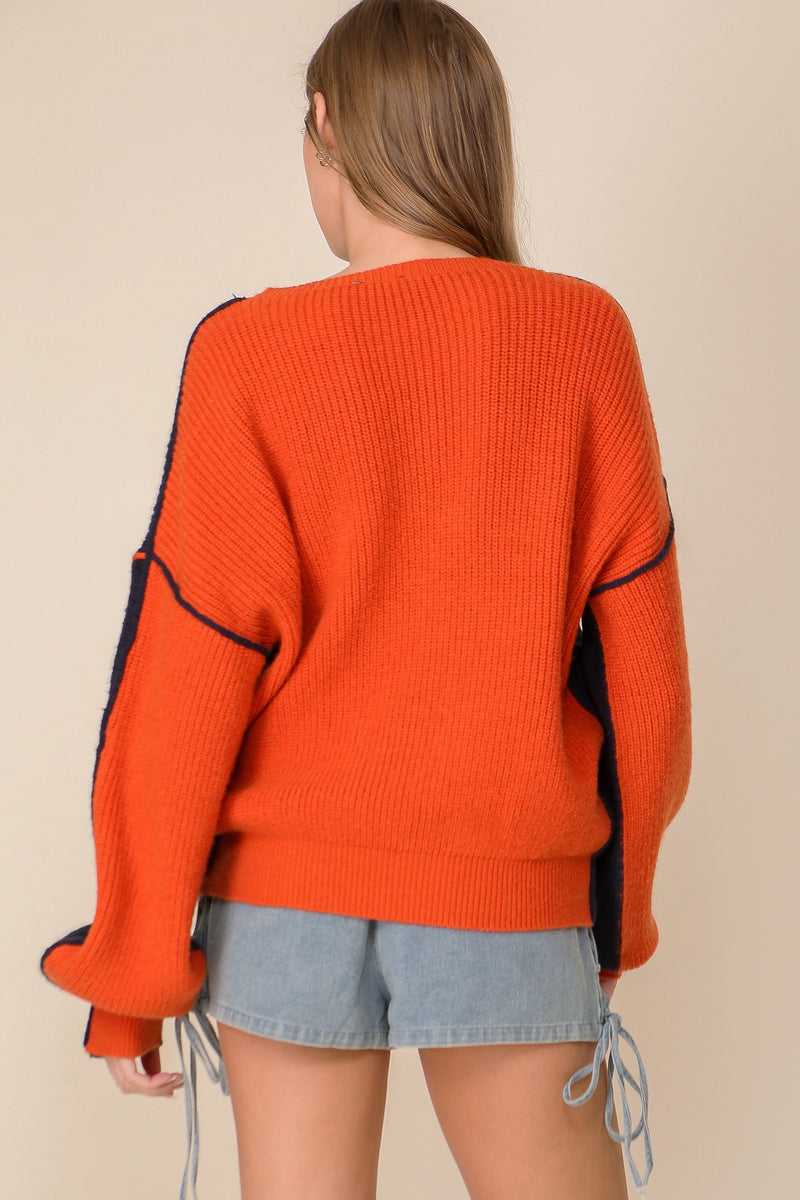 Gameday Oversized Sweater Lumiere Ambiance SF Navy Orange L