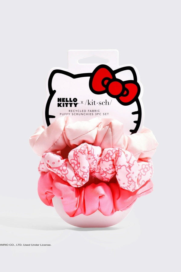 Hello Kitty x Kitsch Recycled Fabric Puffy Scrunchies 3pc Set