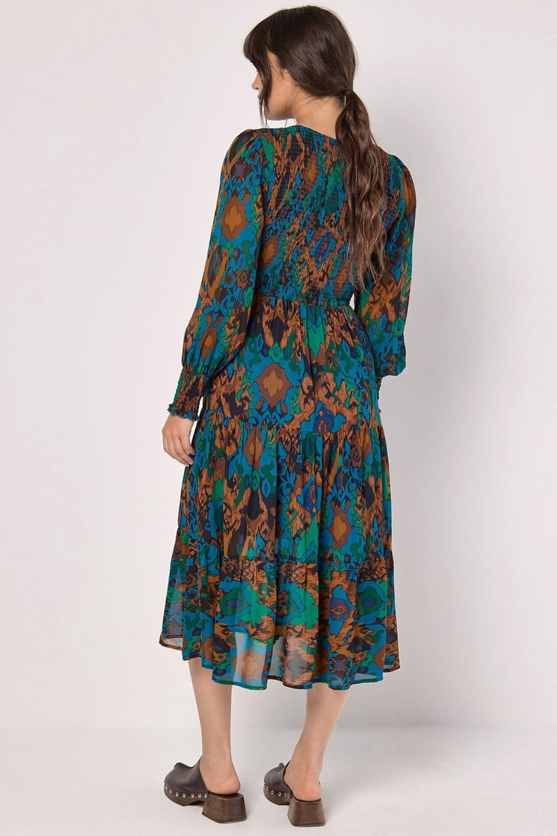 Ikat Chiffon Smocked Midi Dress