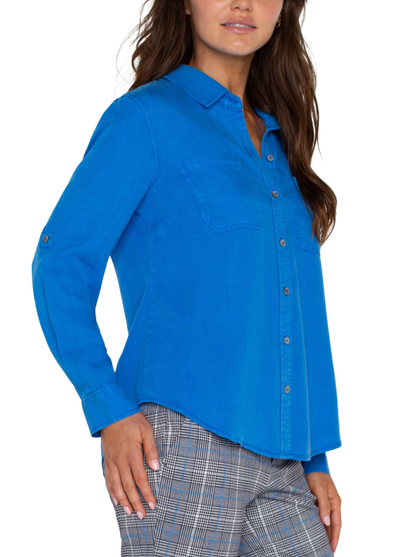 Rolled Sleeve Button Front Shirt