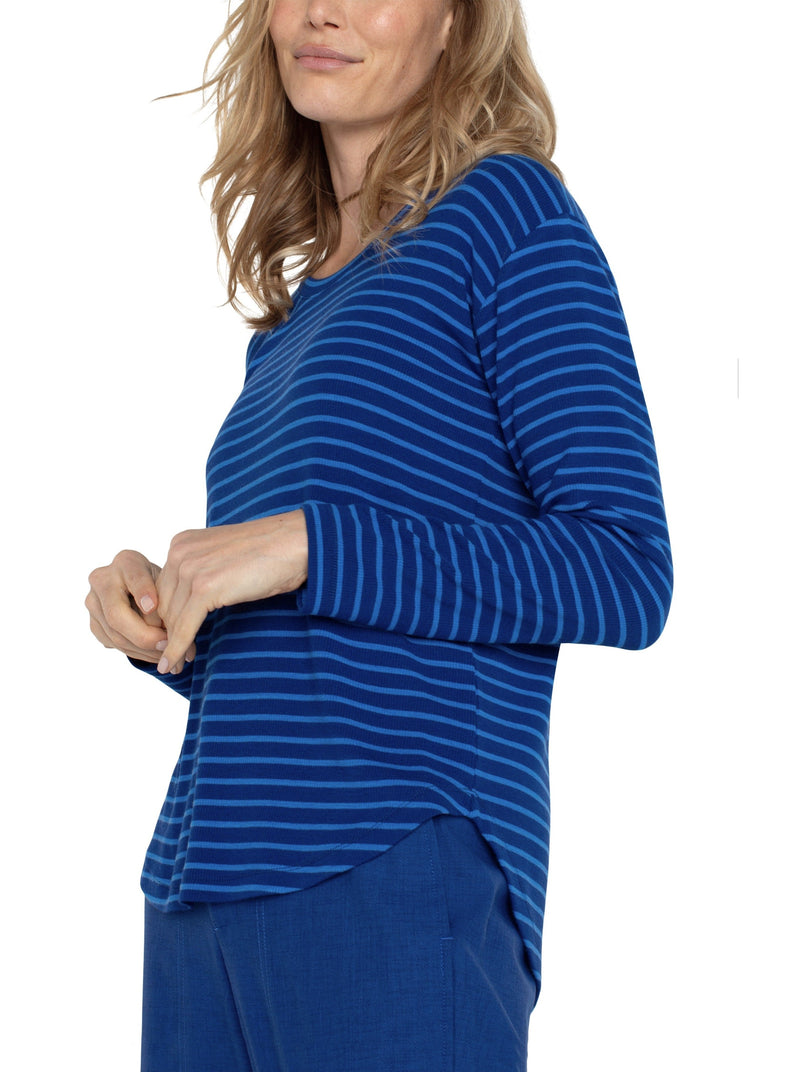 Stripe Scoop Neck Knit Top - blue topaz