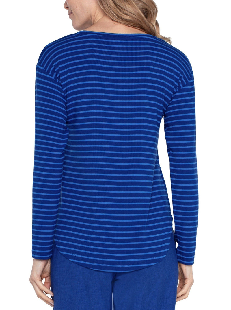 Stripe Scoop Neck Knit Top - blue topaz