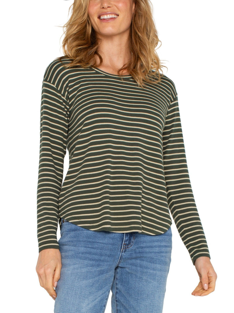 Stripe Scoop Neck Knit Top - moss green