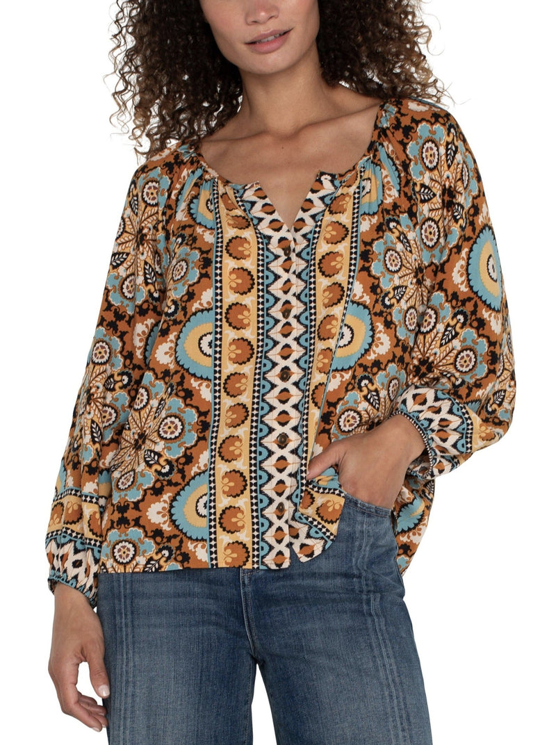 Multicolor Button Front Blouse