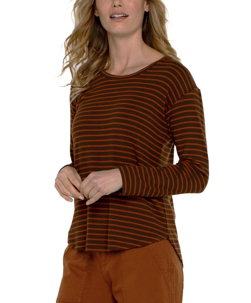 Stripe Scoop Neck Knit Top - tumeric stripe