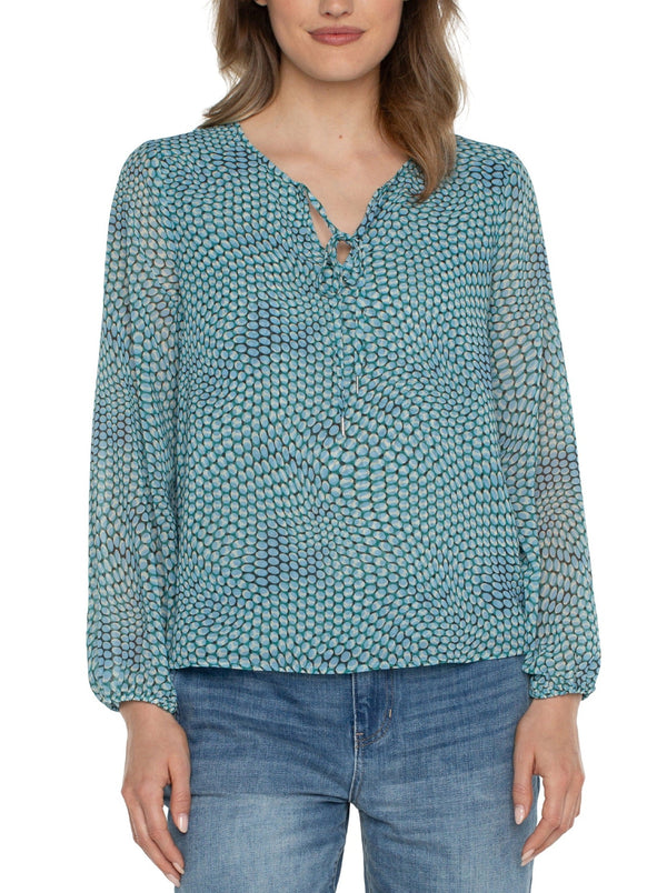 Dotted Tie Front Blouse