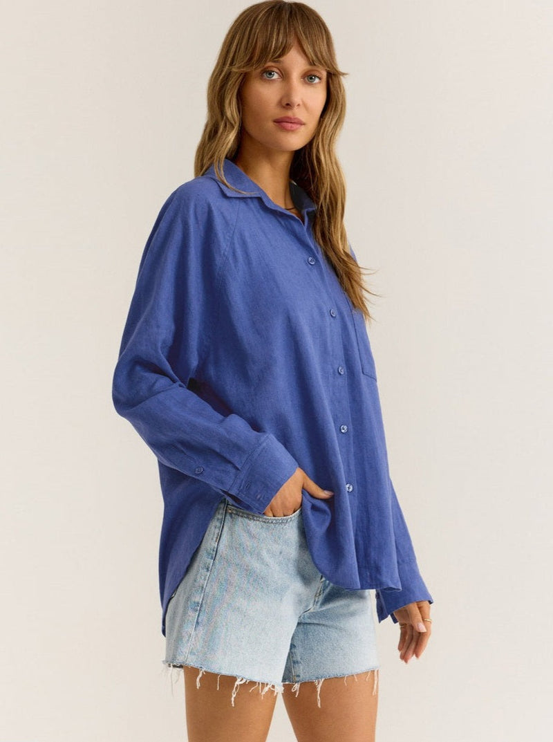 The Perfect Linen Top - blue wave