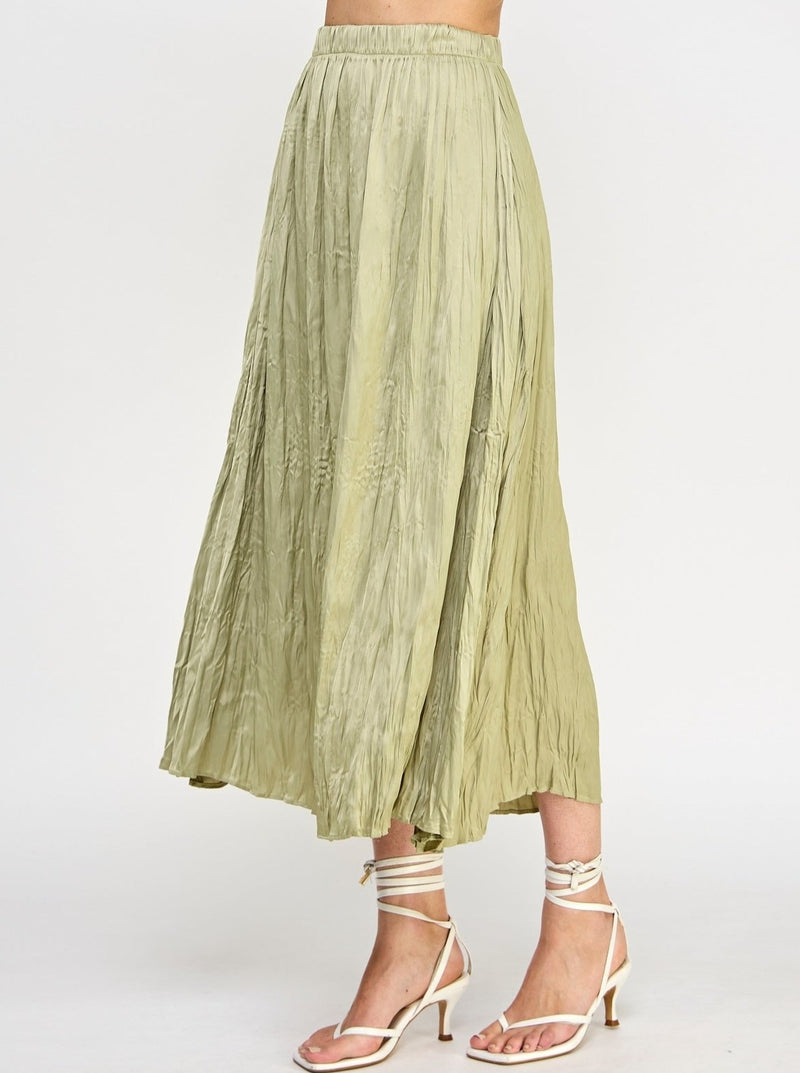 Crinkle Satin Midi Skirt