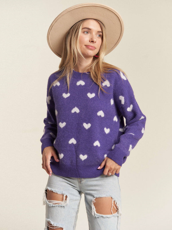 Cutesy Heart Sweater Top - purple