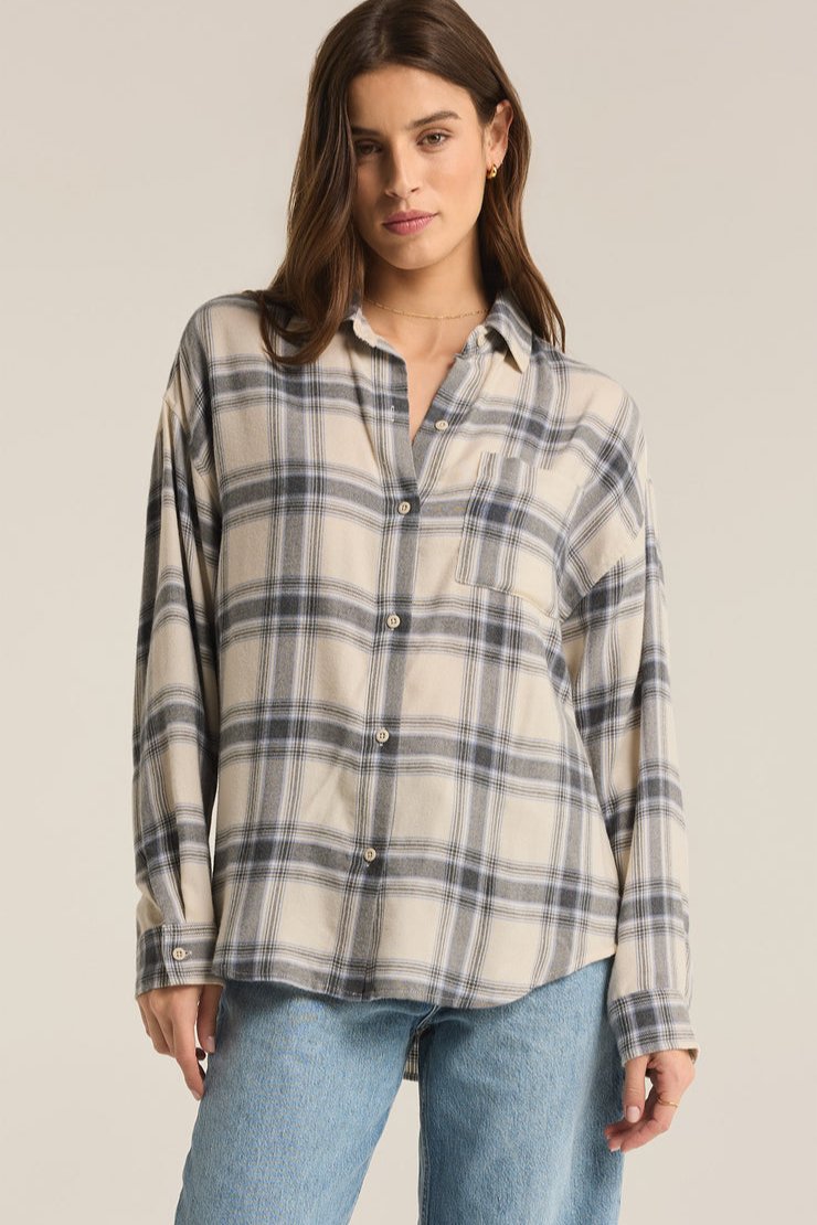 River Plaid Button Up - thunder cloud