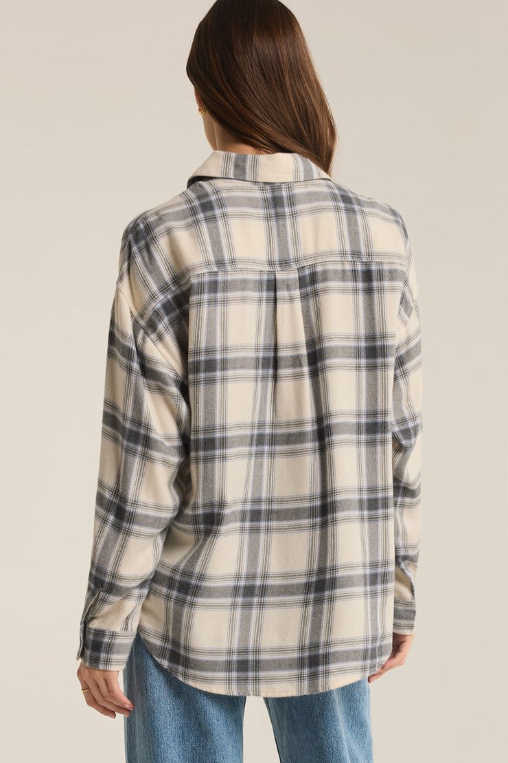 River Plaid Button Up - thunder cloud