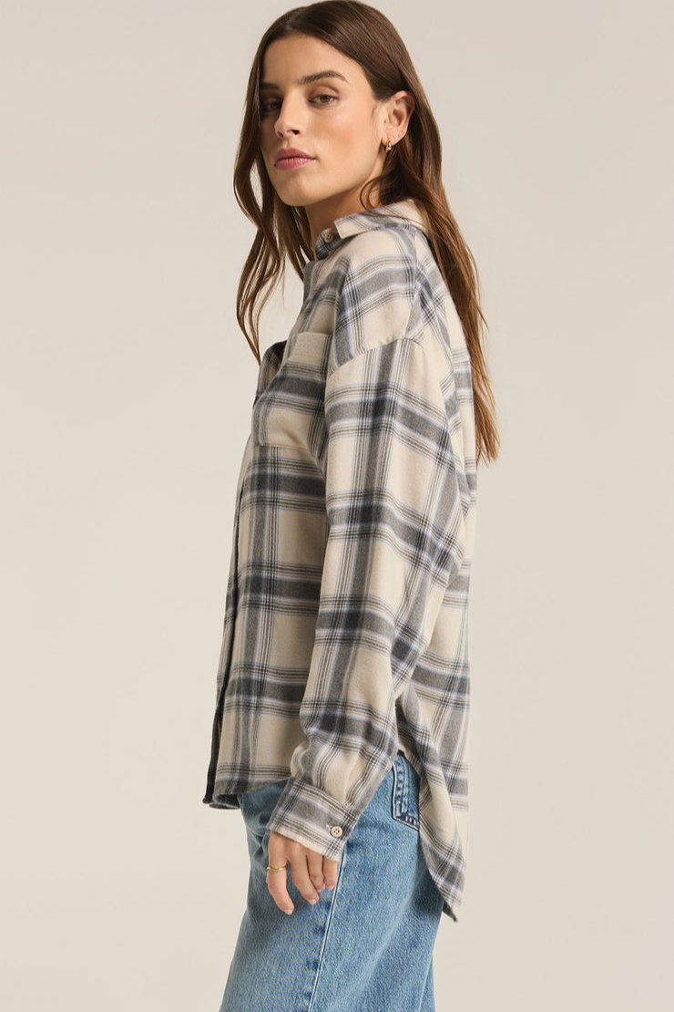 River Plaid Button Up - thunder cloud