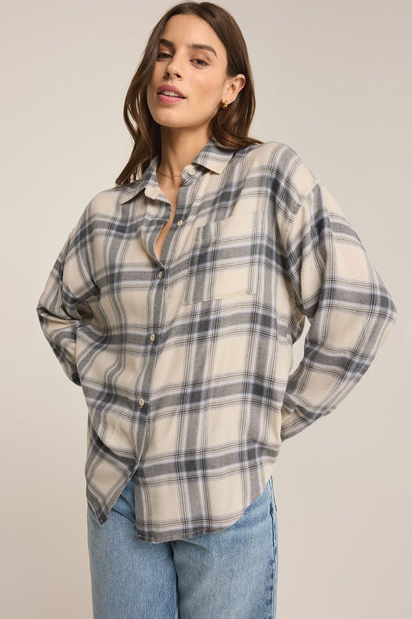 River Plaid Button Up - thunder cloud