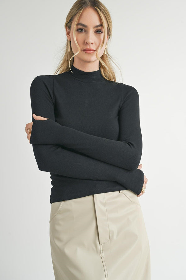 Ronan Mock Neck Knit Top - black