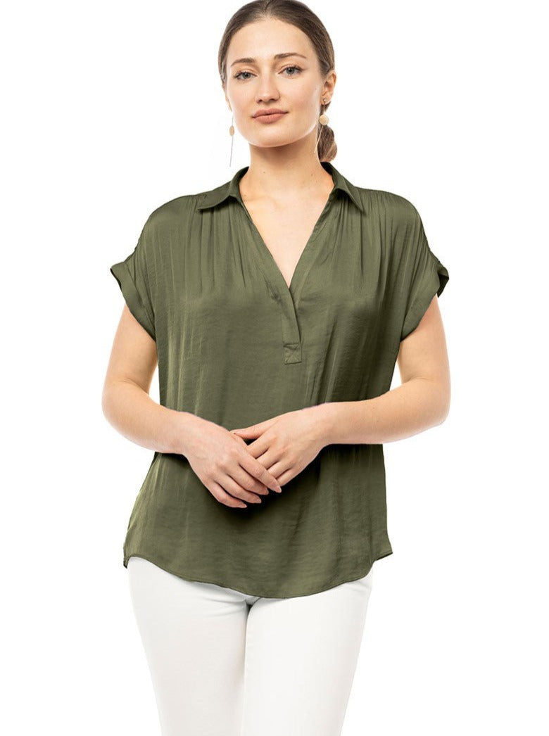 Half Placket Blouse - dusty olive