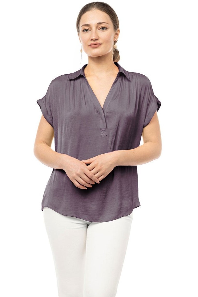 Half Placket Blouse - plum