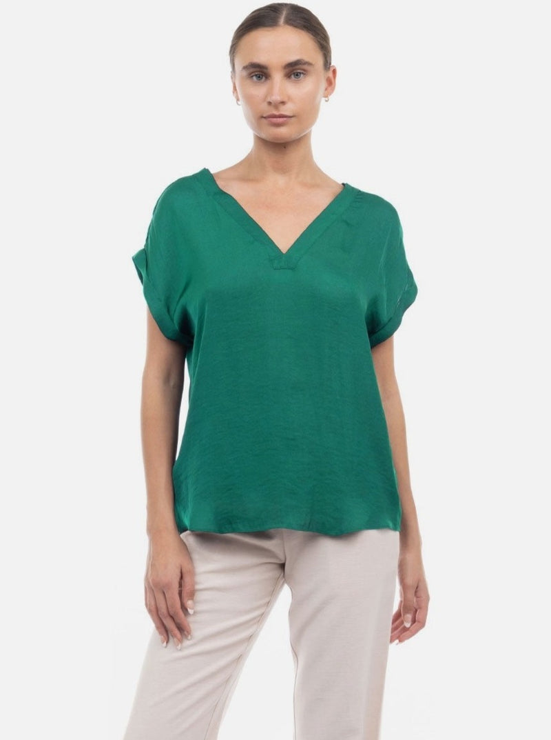 V Neck Drop Sleeve Blouse - green lake