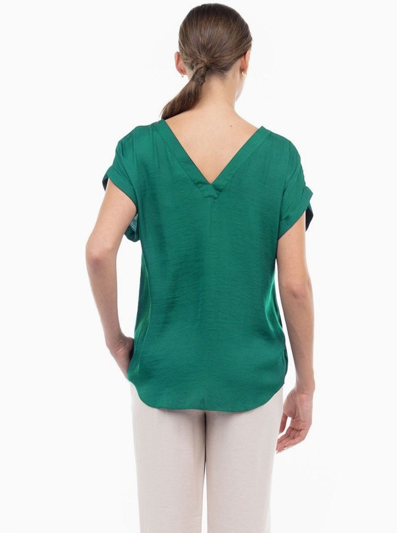 V Neck Drop Sleeve Blouse - green lake