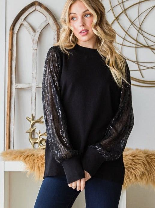Sequin Sleeved Sweater