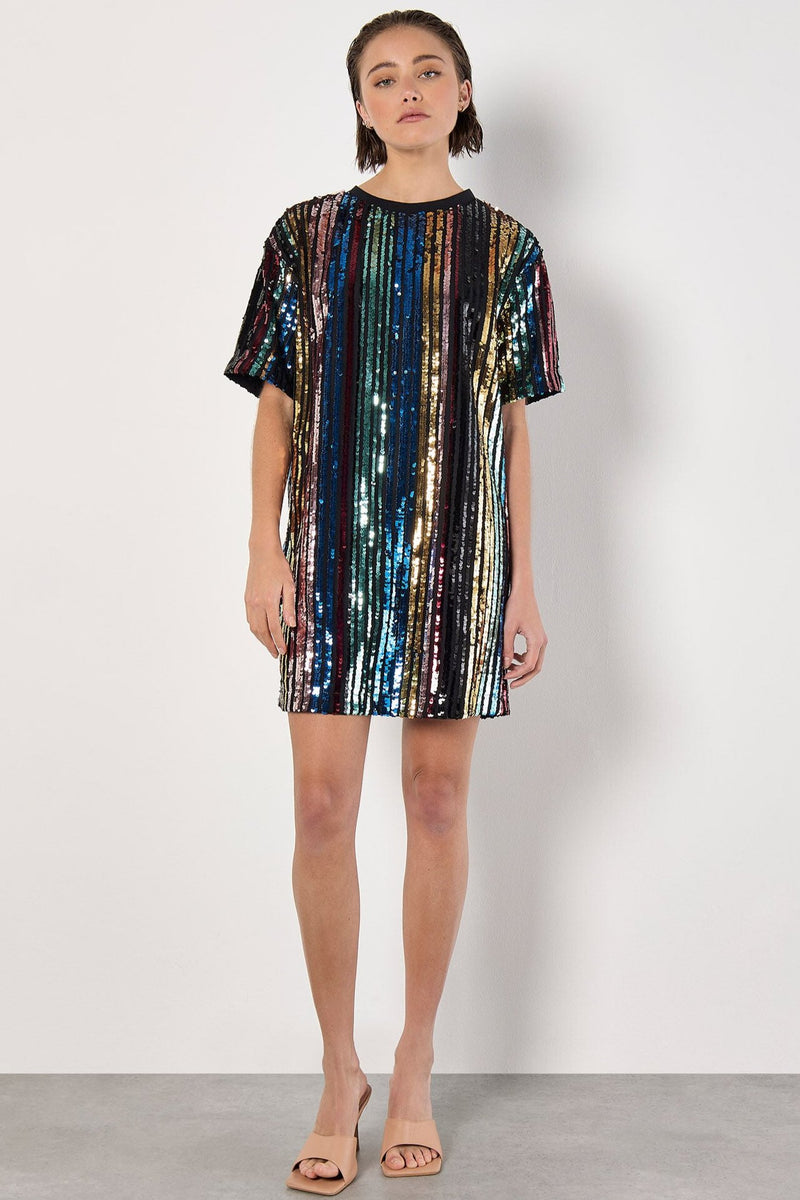 Rainbow Sequin Stripe T-shirt Dress