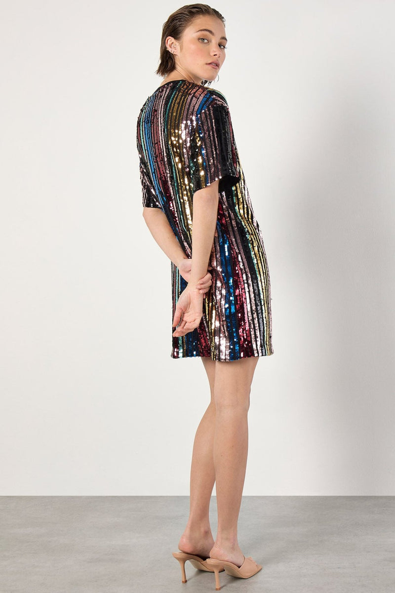 Rainbow Sequin Stripe T-shirt Dress